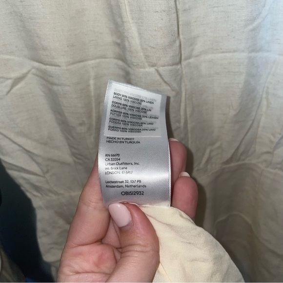 By Anthropologie NWT V-Neck Knot Front Linen Blend Ivory Midi Dress Size 10 - Picture 9 of 10